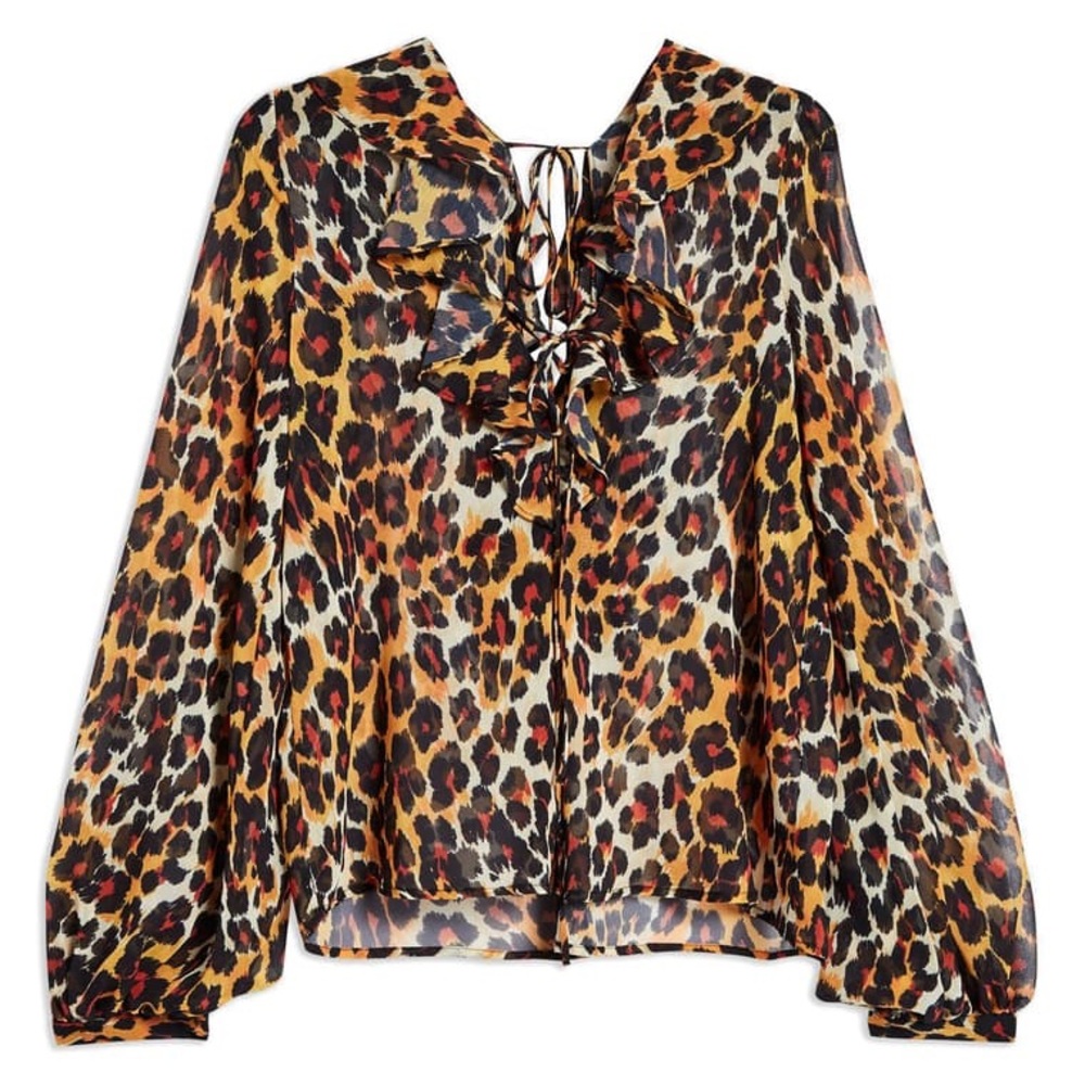 Topshop Leopard Print Ruffle Blouse - Picture 7 of 14